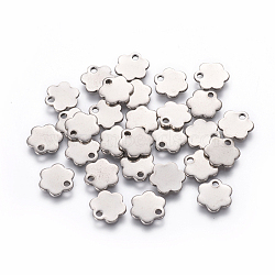 201 Stainless Steel Charms, Flower, Stainless Steel Color, 10x10x1mm, Hole: 1.6mm(STAS-L234-082A)