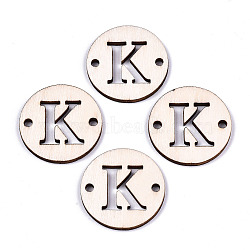 Unfinished Natural Poplar Wood Links Connectors, Laser Cut, Flat Round with Word, Letter.K, 29.5x2.5mm, Hole: 2.5mm(WOOD-S045-140B-01K)