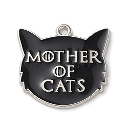 Alloy Enamel Pendants, Platinum, Word Mother of Cats Charm, Cat Shape, 24x25x1.3mm, Hole: 1.8mm(ENAM-C019-02D-01)