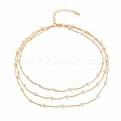 Round Plastic Pearl Beaded Triple Layer Necklace, Brass Chain Necklace for Women, Golden, 14.96 inch(38cm)(NJEW-JN03833)