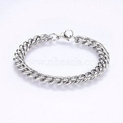 Tarnish Resistant 201 Stainless Steel Curb Chain Bracelets, Stainless Steel Color, 8-1/4 inch(21cm), 9x11x4mm(BJEW-E343-01A)