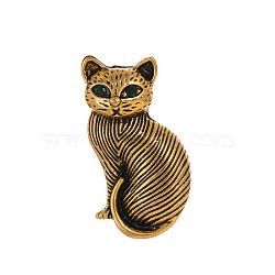 Cute Cat Alloy Brooch Pin, Tibetan Style Kitten Alloy Badge for Backpack Clothes, Antique Golden, 34x22mm(JEWB-Z031-09AG)