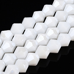 Opaque Solid Color Electroplate Glass Beads Strands, Pearl Luster Plated, Faceted, Bicone, Snow, 6x5.5mm, Hole: 1mm, about 45~47pcs/strand, 9.65~9.84 inch(24.5~25cm)(EGLA-A039-P6mm-A15)