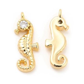 Brass Micro Pave Clear Cubic Zirconia Pendants, Platinum, Sea Horse Charm, Real 18K Gold Plated, 15x5.5x2mm, Hole: 0.8mm