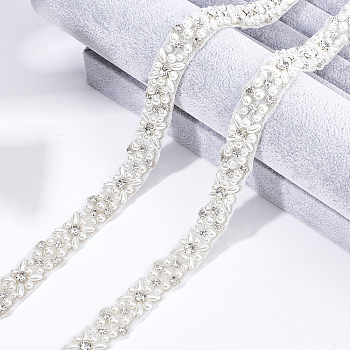 CHGCRAFT Imitation Pearl Bridal Belt for Wedding Dress, Vintage Sash Wedding Belt, Ribbon with Plastic & Glass Beads, White, 36-5/8 inch(93cm), 1pc/box