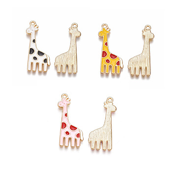 Alloy Pendants, with Enamel, Giraffe, Light Gold, Mixed Color, 32x14x2mm, Hole: 1mm