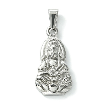 Non-Tarnish 304 Stainless Steel Pendants, Avalokitesvara Charm, Stainless Steel Color, 28x14x5mm, Hole: 7x3mm