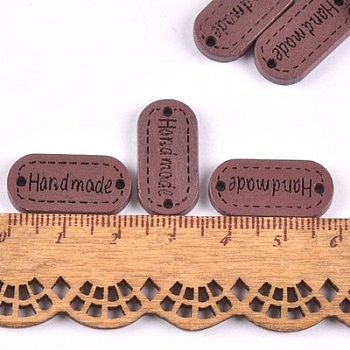 Schima Superba Wood Links, Oval with Word Handmade, Coffee, 11x24mm, Hole: 1.5mm