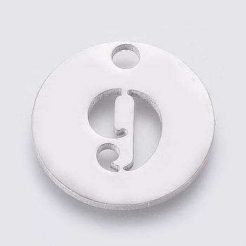 304 Stainless Steel Pendants, Cut-Out, Hollow, Flat Round with Number, Stainless Steel Color, Num.9, 19x1.5mm, Hole: 2.5mm