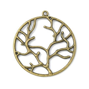 Alloy Metal Tree of Life Pendants, Cadmium Free & Nickel Free & Lead Free, Flat Round with Tree of Life, Antique Bronze, 44x40x2mm, Hole: 2mm