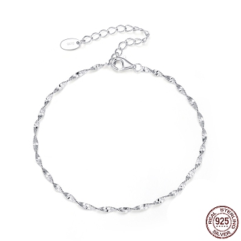 925 Sterling Silver Singapore Chains Necklaces for Women, with S925 Stamp, Real Platinum Plated, 6.69 inch(17cm)