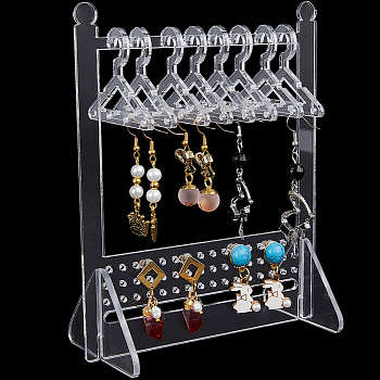 1 Set Acrylic Earring Display Stands, Clothes Hanger Shaped Earring Organizer Holder with 8Pcs Mini 4-Hole Hangers, Clear, finished product: 12x6x15cm
