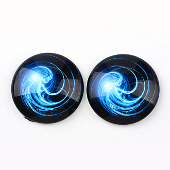 Glass Cabochons for DIY Projects, Half Round/Dome with Pattern, Midnight Blue, 12x4mm