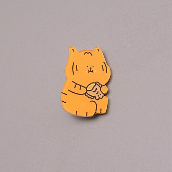 Tiger with Food Chinese Zodiac Brooch Pin, Cute Animal Acrylic Lapel Pin for Backpack Clothes, White, Dark Orange, 29x19x7mm