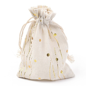 Christmas Theme Cotton Fabric Cloth Bag, Drawstring Bags, for Christmas Party Snack Gift Ornaments, Wave Pattern, 14x10cm