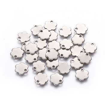 201 Stainless Steel Charms, Flower, Stainless Steel Color, 10x10x1mm, Hole: 1.6mm