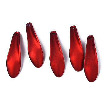 Rubberized Style Opaque Acrylic Pendants, Petal, Dark Red, 32.5~33.5x9.7x5mm, Hole: 1.4mm