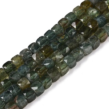 Natural Fuchsite Beads Strands, Faceted, Cube, 4~5x4~5x4~5mm, Hole: 0.8mm, about 92~105pcs/strand, 14.96~15.35 inch(38~39cm)