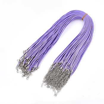Waxed Cord Necklace Making, with Zinc Alloy Lobster Clasps, Platinum, Lilac, 17.8 inch~18 inch(45.5~46cm), 2mm