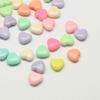 Opaque Acrylic Heart Beads, Mixed Color, 11x12x5mm, Hole: 2mm, about 1100pcs/500g