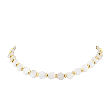 Natural Freshwater Shell Beaded Necklaces for Women, with Alloy Beads, Golden, 14.57 inch(37cm)