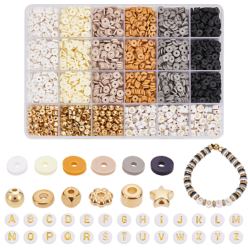 Elite DIY Beads Making Finding Kit, Including Polymer Clay & Acrylic & Plastic Beads, Disc & Round & Column & Flower & Cube & Star & Letter, Mixed Color