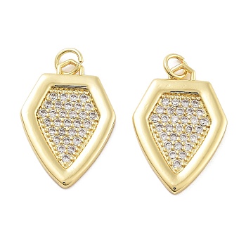 Rack Plating Brass Micro Pave Cubic Zirconia Pendants, Lead Free & Cadmium Free, Long-Lasting Plated, Rhombus, Golden, 22.5x15.5x2mm