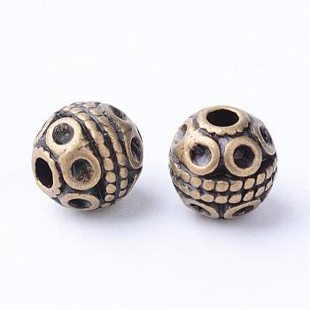 Tibetan Style Alloy Beads, Round, Cadmium Free & Nickel Free & Lead Free, Antique Bronze, 8x8mm, Hole: 2mm, about 780pcs/1000g