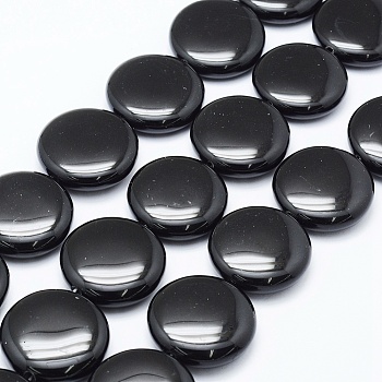 Natural Black Onyx Beads Strands, Dyed, Flat Round, 20x8.5mm, Hole: 1.5mm, about 20pcs/strand, 15.94 inch(40.5cm)