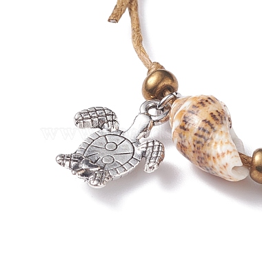 Triple Spiral Shell Beaded Bracelet with Tortoise Charm(BJEW-JB07547-02)-4