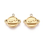 304 Stainless Steel Pendants, Planet Charm, Ion Plating(IP), Long-Lasting Plated, Real 18K Gold Plated, 10x11.5x2mm, Hole: 1.2mm(STAS-N125-07G)