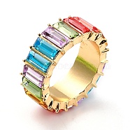 All-Around Sparkling Rhinestones Finger Ring, Flat Finger Ring for Women, Light Gold, Colorful, US Size 7 3/4(17.9mm)(RJEW-Z012-01J)