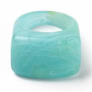 Resin Finger Rings, Imitation Gemstone Style, Rectangle, Turquoise, US Size 6, Inner Diameter: 17mm(RJEW-Z007-01D)