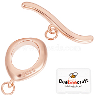 1Pc 925 Sterling Silver Toggle Clasps, Oval, with 925 Stamp, Rose Gold, 14x9.5x3mm, Hole: 2mm, Bar: 19.5x5x2mm, Hole: 2mm(STER-BBC0007-51RG)