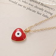 Bohemian Vintage Evil Eye Heart-shaped Alloy Enamel Pendant Lockbone Necklaces for Women, Golden, Red(SH6817-4)