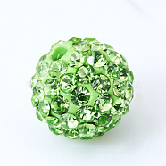 Pave Disco Ball Beads, Polymer Clay Rhinestone Beads, Grade A, Round, Peridot, 8mm, Hole: 1mm(X-RB-H258-8MM-214)