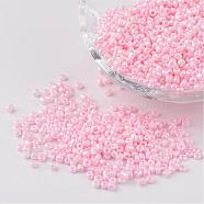 12/0 Opaque Colours Round Glass Seed Beads, Pink, 2mm, Hole:1mm, about 3303pcs/50g(X-SEED-A010-2mm-55)