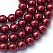 Baking Painted Pearlized Glass Pearl Round Bead Strands, Brown, 8~9mm, Hole: 1mm, about 105pcs/strand, 31.4 inch(X-HY-Q330-8mm-39)