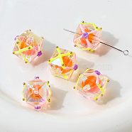 Transparent Acrylic Beads, Hand Painted Beads, Bumpy, Bead in Bead, Faceted, Cube, Letter X, 18x17mm(WG39989-20)