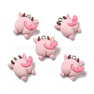 Opaque Resin Pendants, with Platinum Tone Iron Loops, Cow Butt, Pink, 21x17.5x8mm, Hole: 2mm(RESI-D055-043P)