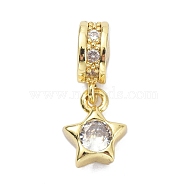 Brass Clear Cubic Zirconia Pendants, Star, Golden, 17.5mm, Hole: 2.5mm(ZIRC-C001-10G)