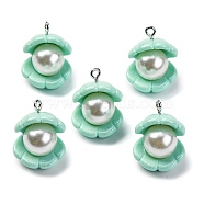 Opaque Resin Pendants, with Iron Loops, Shell Shape, Aquamarine, 20x18mm, Hole: 2mm(RESI-P043-01P-01)