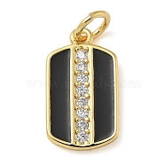 Rack Plating Brass Micro Pave Cubic Zirconia Pendants, with Enamel, Long-Lasting Plated, Lead Free & Cadmium Free, Rectangle Charms, with Jump Ring, Black, 15x8.5x1.5mm, Hole: 3mm(KK-K392-03G-03)