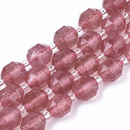 Natural Strawberry Quartz Beads Strands, Round, Faceted, 7.5x8mm, Hole: 1.2mm, about 18~20pcs/strand, 7.48 inch(19cm)(G-R462-03)