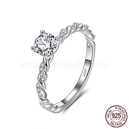 Rhodium Plated 925 Sterling Silver Finger Ring, Cubic Zirconia Birthstone Ring, Twisted Ring for Women, with S925 Stamp, Real Platinum Plated, 2~5mm, US Size 9(18.9mm)(RJEW-C064-01E-P)
