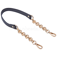 Cowhide Leather Cord Chain Bag Strap, with Zinc Alloy Clasp, Replacement Handbag Decoration Bags Straps, Black, 636mm(FIND-WH0056-27G-01)