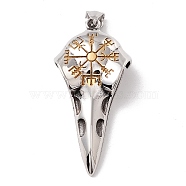 Ion Plating(IP) 304 Stainless Steel Pendants, Bird Skull, Antique Silver & Golden, 54x26x13.5mm, Hole: 8x4mm(STAS-M299-37AS)