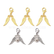 20Pcs 2 Styles Alloy Wings and Iron Bell Pendant Decoration, with Lobster Claw Clasps, Antique Silver & Golden, 35mm, 10pcs/style(HJEW-JM01309)