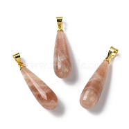 Natural SunstoneTeardrop Pendants, with Ion Plating(IP) Golden Plated Brass Findings, 26.5x7.5mm, Hole: 4.3x3.5mm(G-Q005-03G-04)