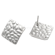 201 Stainless Steel Stud Earrings Finding, with 304 Stainless Steel Pins, Textured Rhombus, Stainless Steel Color, 18.5x18.5mm, Hole: 1.4mm, Pin: 0.7mm(STAS-B035-05P)